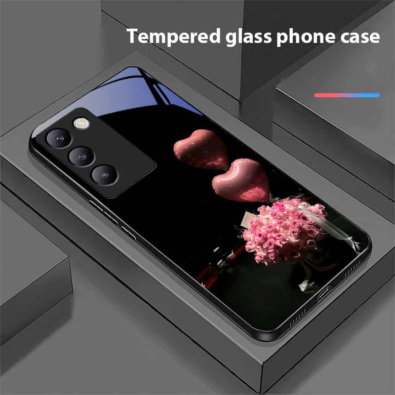 Чехол для телефона из закаленного стекла Pink Rose Blossoms для Y72 33S 11 03 36 96 Lite 35 16 Iqoo 12 V40 SE 5G 29 40 21 30 X80 Pro Vivo