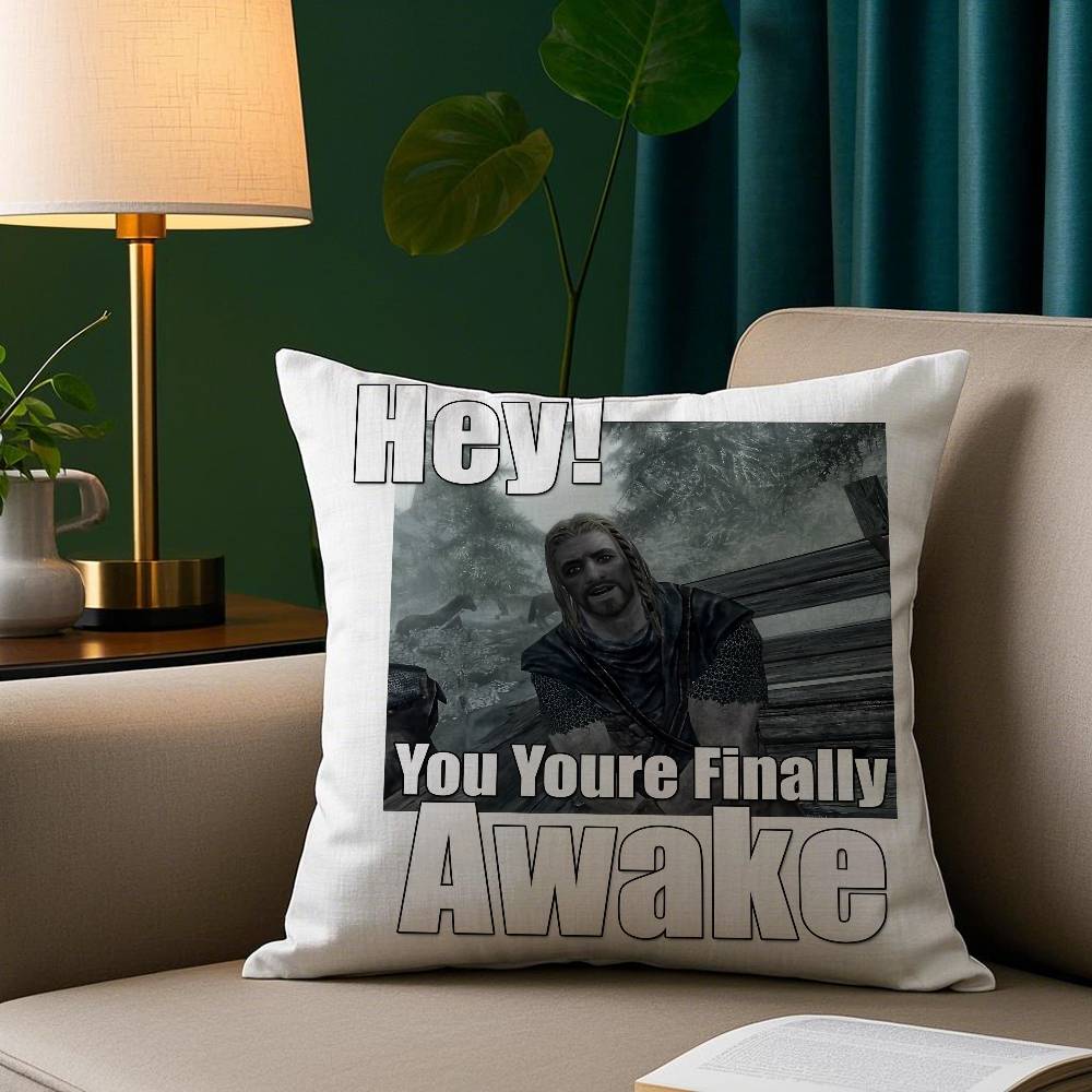 Эй Ты Ты Наконец Проснулся Мем Скайрим Наволочка Уютная Плюшевая Наволочка С Двусторонней Печатью – Домашний Подарок для Декора Спальни