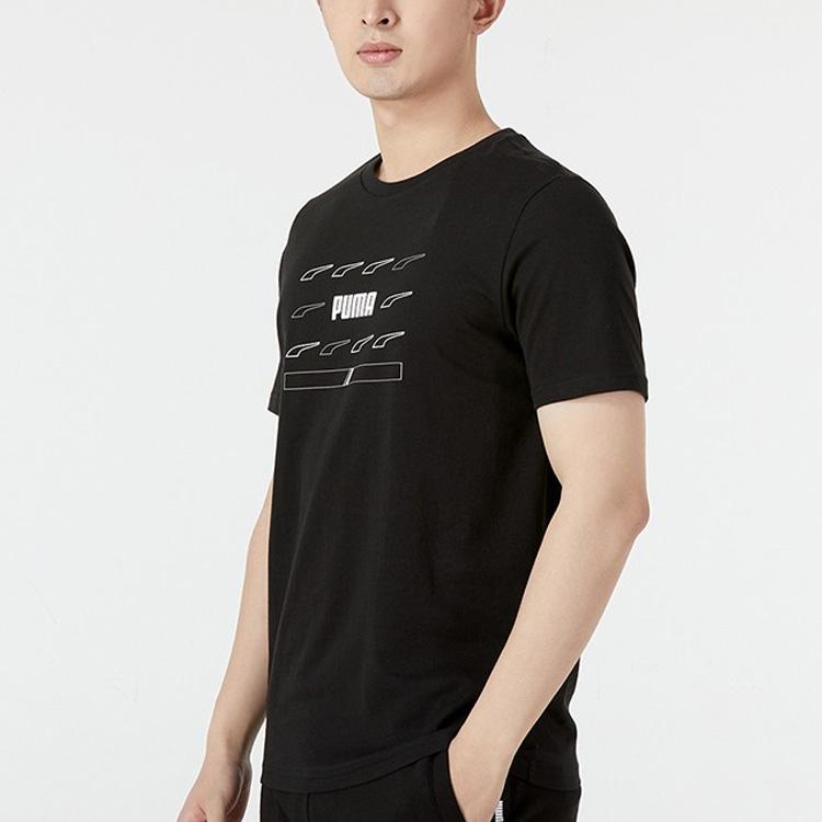 Puma Футболка с логотипом для бега, спортивная футболка с коротким рукавом и круглым вырезом, мужские топы, черные 849571-01