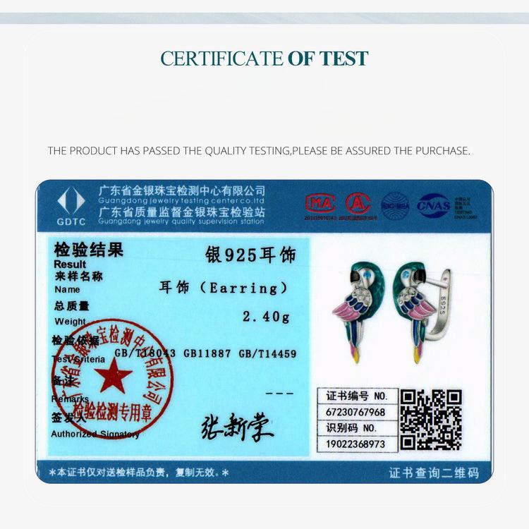 Серьги из стерлингового серебра 925 пробы с цирконием, красочные серьги с попугаем, элегантные темпераментные женские украшения