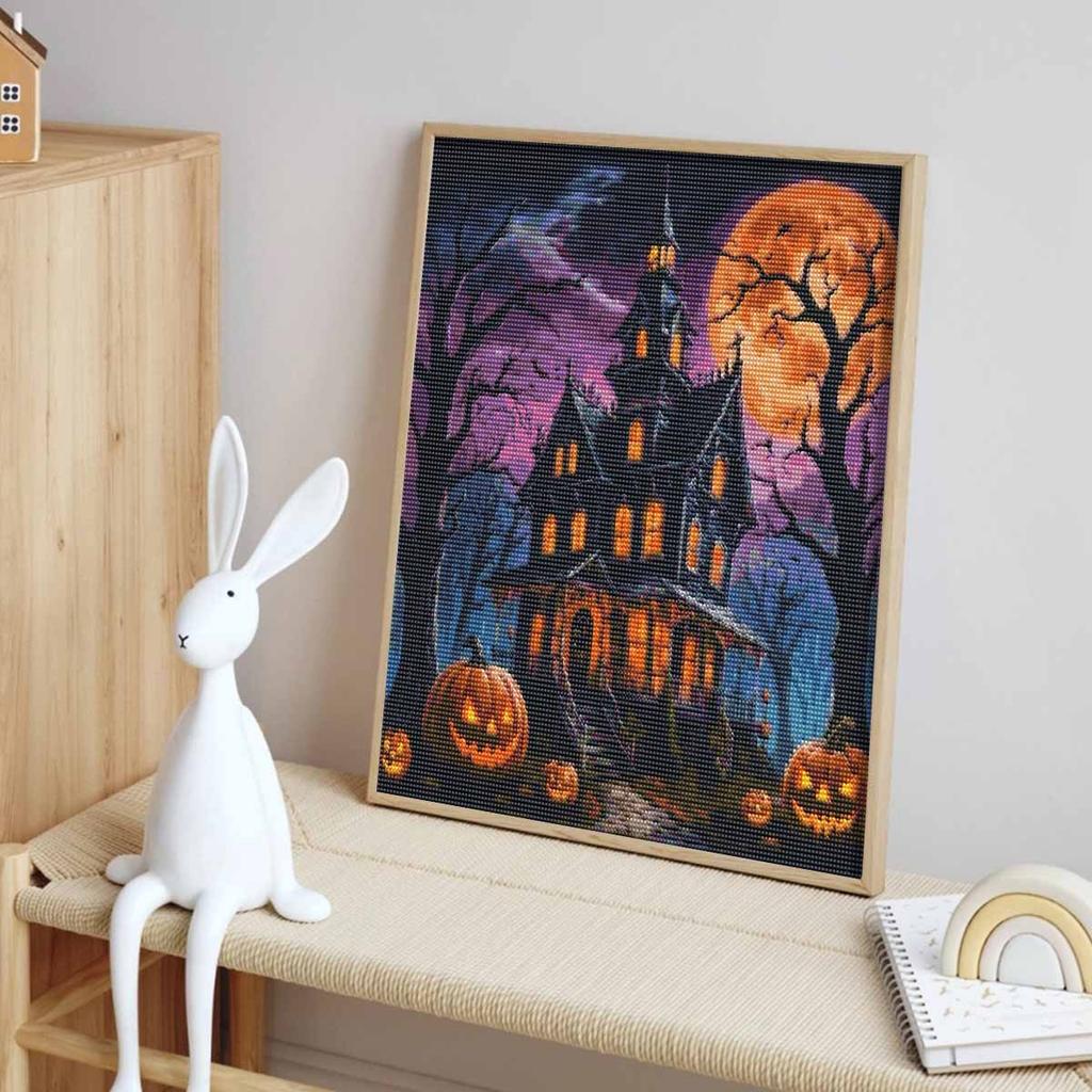 Halloween 5D Haunted House Pumpkin Full Diamond Art Painting Kit Diamond Painting Home Decor Crafts Wall Art Mosaic Pictures Set 130