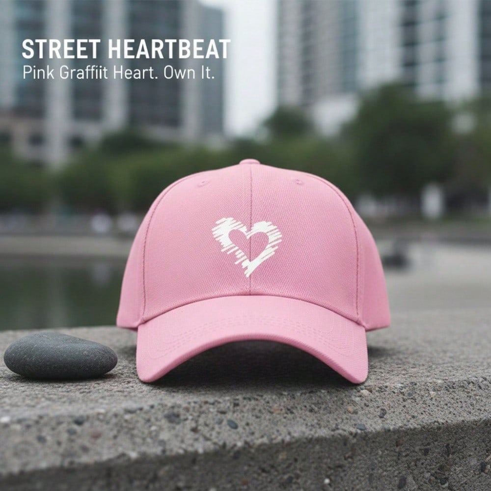 [Love Heart Baseball Cap] White heart print, polyester, adjustable & breathable. Unisex for daily wear, outdoor sports, sun protection and gifting.