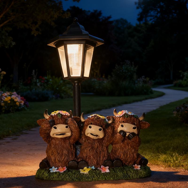 Солнечный светильник для двора «Шотландская корова» Шестиугольная лампа из смолы Декоративное украшение Сад Двор Газон Декоративное освещение для атмосферы