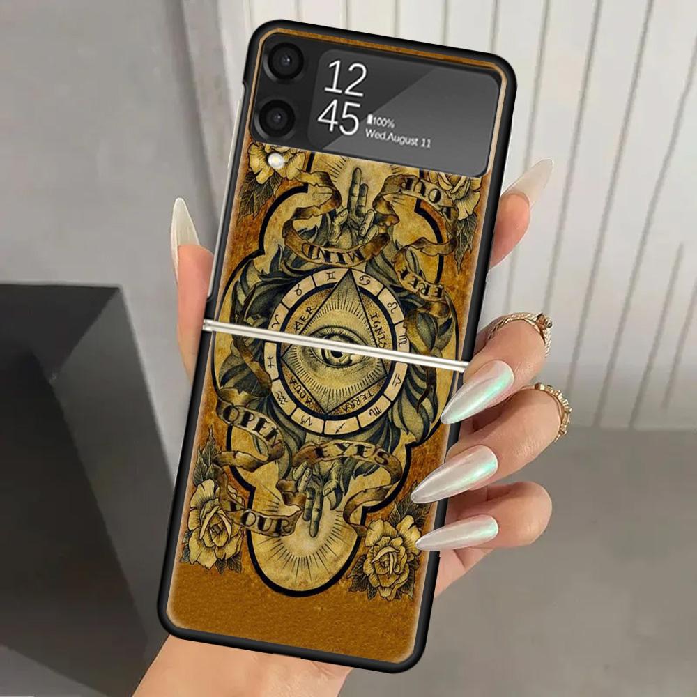 Священный Глаз Гора Египет Фреска Жесткий ПК Чехол для Телефона для Samsung Galaxy Z Flip 6 5 4 3 Черная Крышка ZFlip6 Flip5 Flip4 5G Складной