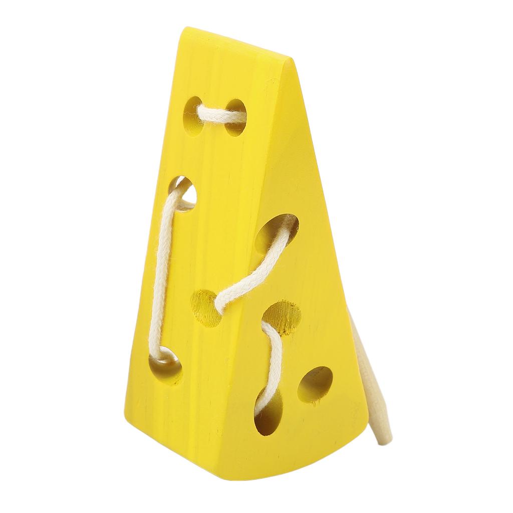 Wooden Lacing Cheese Toy Educational Learning Fine Motor Skill Wood Block Lacing Cheese Threading Toys for Baby