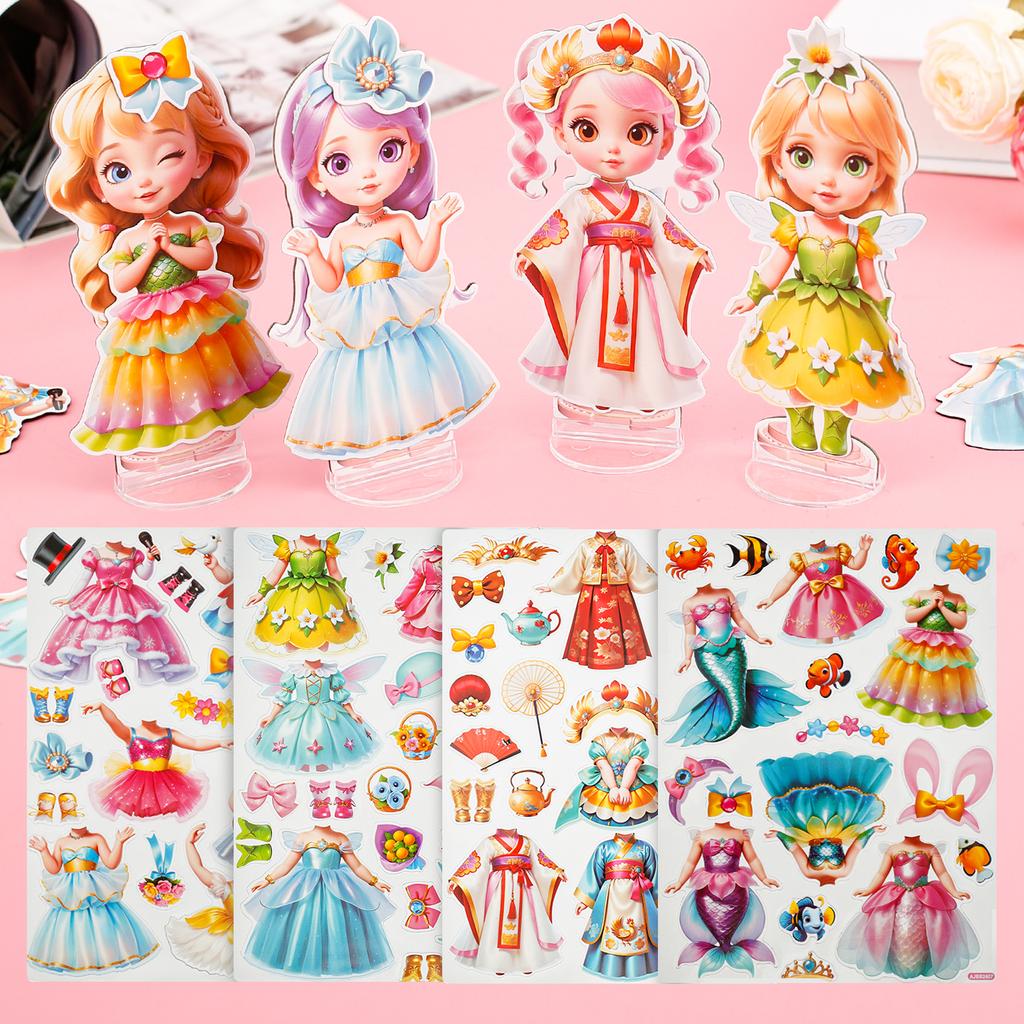 4Sets Magnetic Dress Up Dolls for Girls Ages 4-10 DIY Magnetic Paper Dolls Cute Paper Dress Up Dolls Exquisite Princess Dress Up Dolls