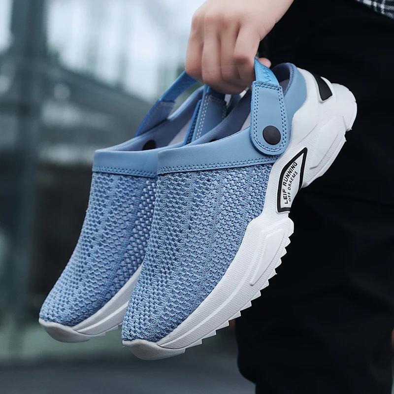 2024 Men Summer Sandal Mesh Mules Breathable Padded Beach Flip Flops Shoes Solid Flat Bath Slippers Outside Men Slippers Zapatos