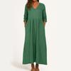 Dress For Women Long Boho Beach Dress Elegant Maxi Dress V-Neck 3/4 Sleeve Dress With Pockets