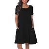 Women's Solid Color Round Neck Solid Color Casual Pocket Short Sleeve Swing Dress