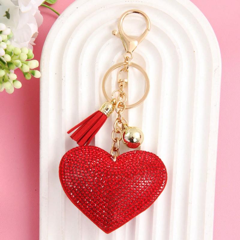 Rhinestone Heart Solid Color Bag Charm Keychain Key Ring Pendant Gift Backpack Wallet Pendant Small Gift Fashion Metal Bag Charm Travel Accessories