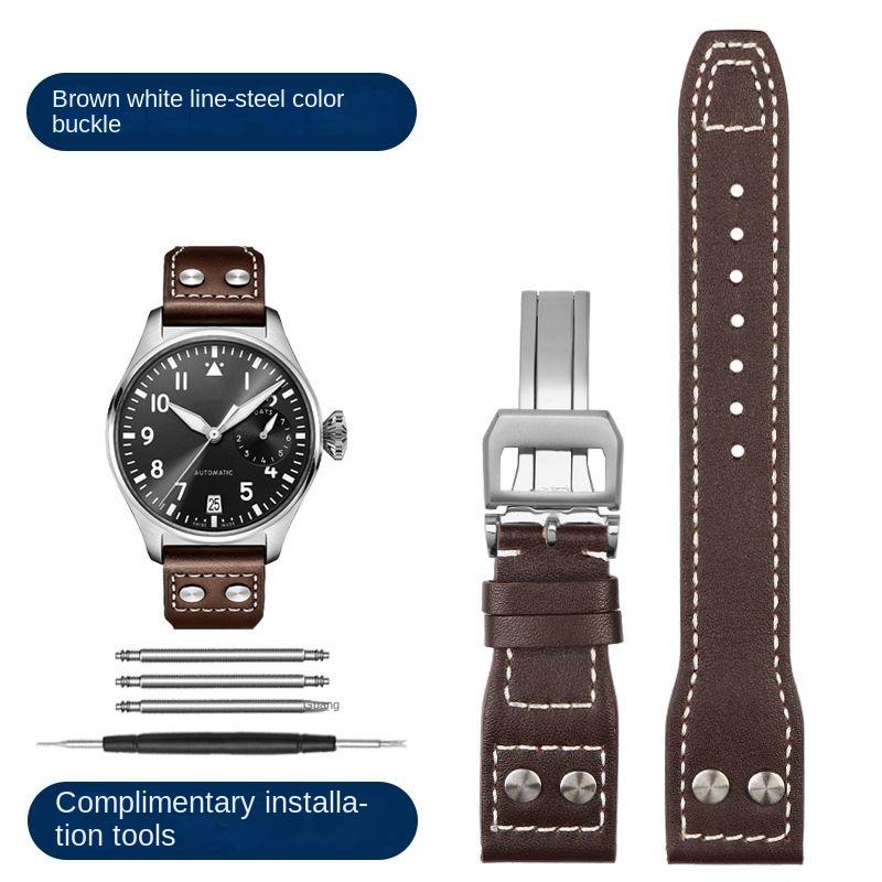 Ремешок для часов 20 мм 21 мм 22 мм для IWC Pilot Spitfire Princekin Mark дерма Черный Коричневый Ремешок из воловьей кожи Складная застежка Ремешок для часов