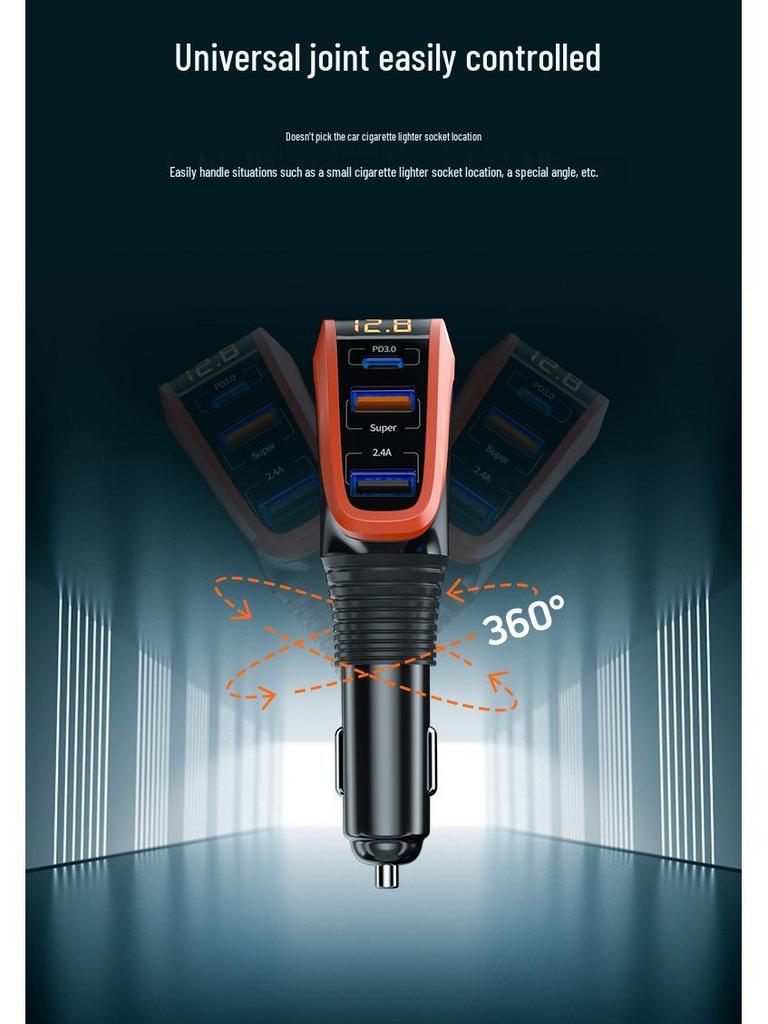 Автомобильное зарядное устройство Oshur с быстрой зарядкой, расширением USB и тройным адаптером прикуривателя