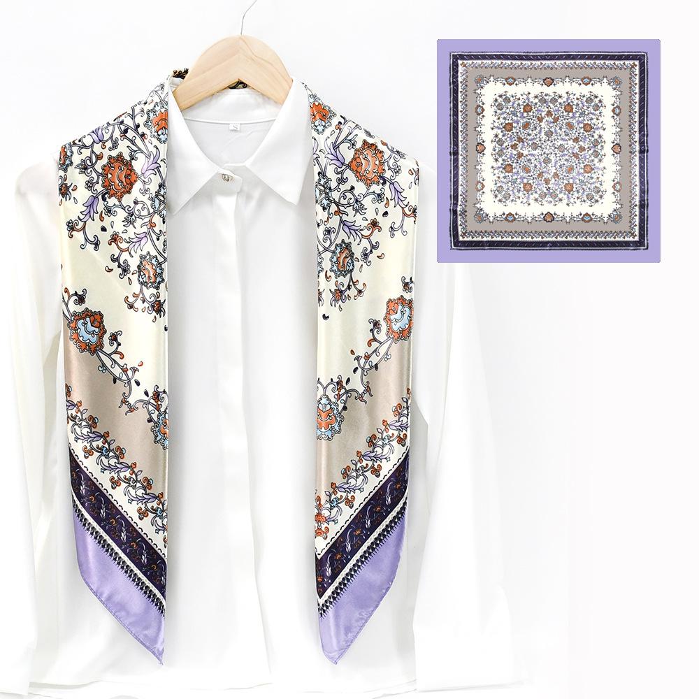 91CM large square scarf women's gift spring and autumn sunscreen silk scarf Suzhou and Hangzhou trend satin large square scarf shawl wholesale