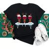 Cute Christmas Graphic T Shirt With Funny Wine Glass Snowman Santa Hat Elements Designs Stylish Casual Short Sleeve Tee