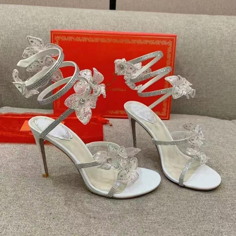 Luxury Rhinestones Flowers Women Gladiator Sandals Sexy Snake Twine Ankle Strap High heels Summer Wedding Prom Shoes Sandalias