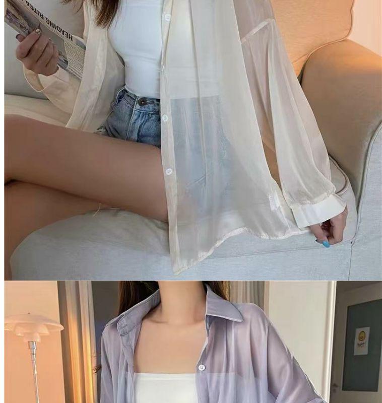 Летняя мода 2024 года Полупрозрачная рубашка средней длины из жемчужной пряжи - Легкая, универсальная защита от солнца