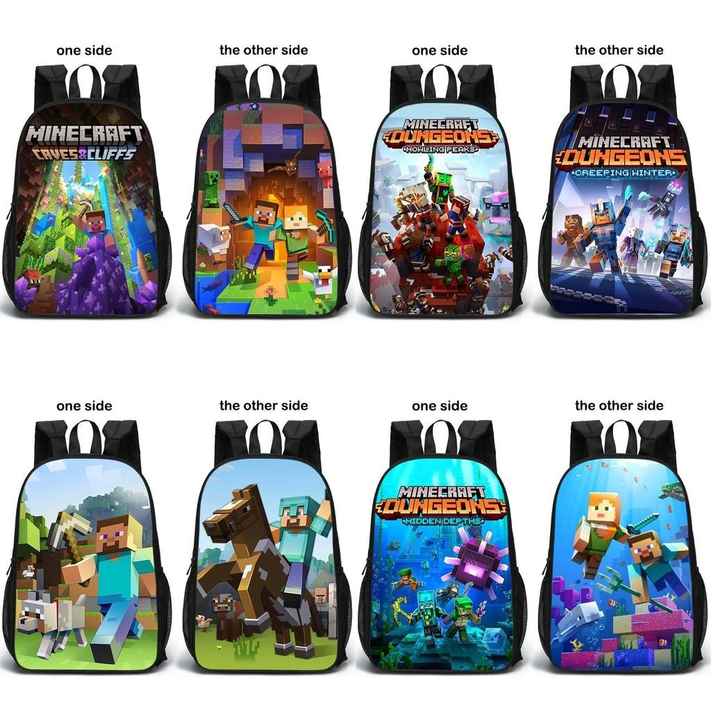 Pattern Minecraft Double Sided Schoolbag Backpack Breathable Bag Gift Fashion