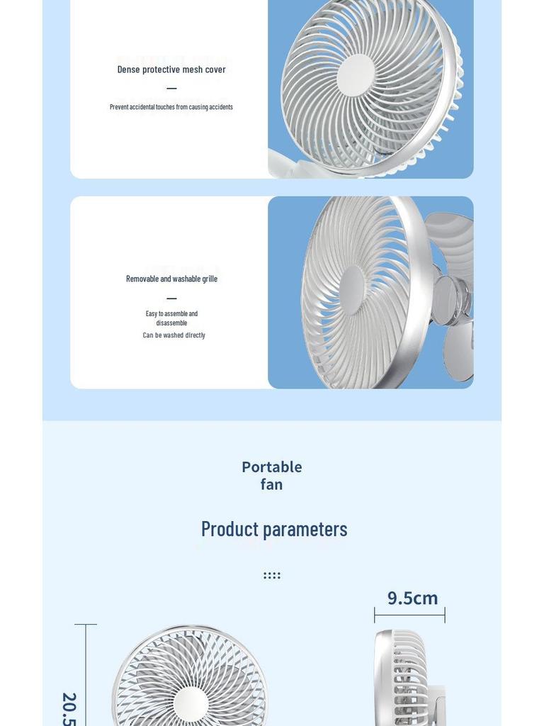 Портативный бесшумный настольный вентилятор 2025 года для студентов со свободным вращением и перезаряжаемой батареей