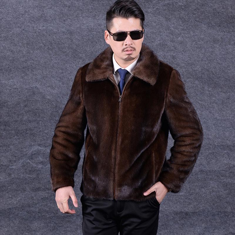 Осенне-зимнее новое мужское пальто из искусственного норкового меха с травой средней длины, шуба из цельного норкового меха с травой, приталенная посадка