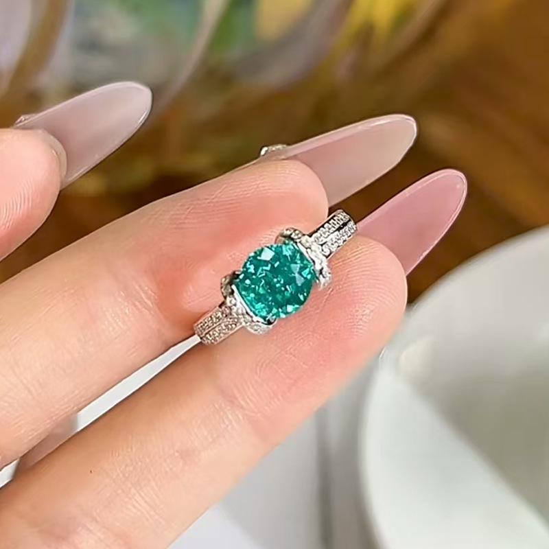 Элегантное кольцо из стерлингового серебра S925 с цирконами цвета параиба, белыми и розовыми камнями - в стиле милой принцессы