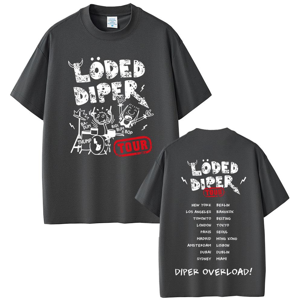 Футболка Loded Diper Diper Overload Tour Унисекс Женская Винтажная Рок Оверсайз С коротким рукавом Унисекс Повседневная 100% Хлопок Футболки