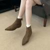 Женские короткие ботильоны на внутренней замше с острым носком 2025 осень и зима новые бархатные женские ботинки корейская версия тонкие ботинки модные ботинки для женщин