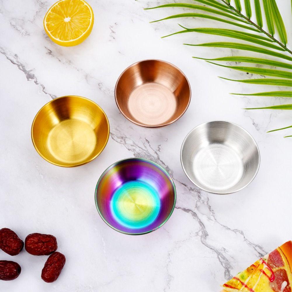 2pcs Thickened Dip Sauce Dish Stainless Steel Snack Dish Tableware Seasoning Dish Dining Table