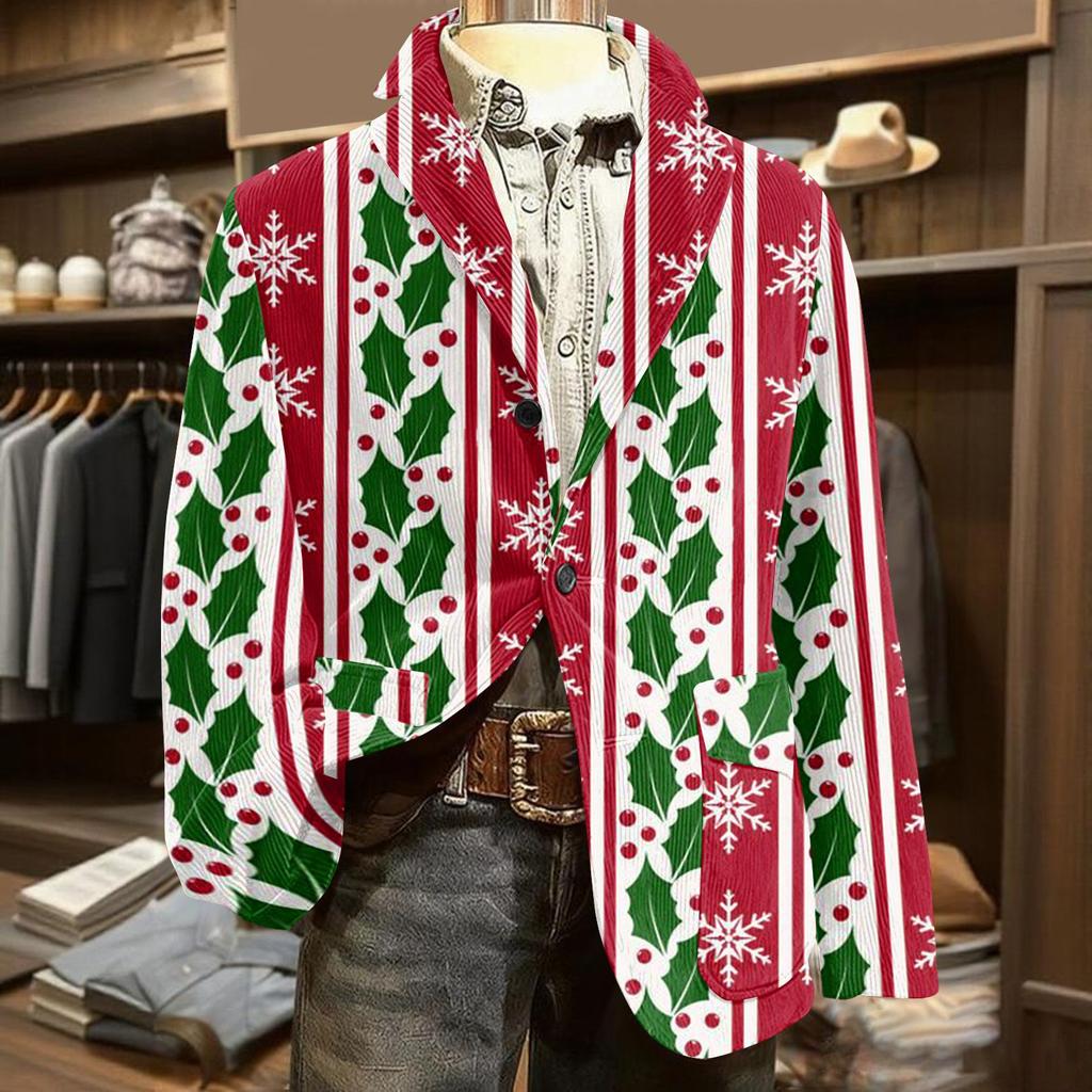 Men's Ugly Christmas Corduroy Warm Pocket Suit Jacket Cardigan Men's Casual Suit