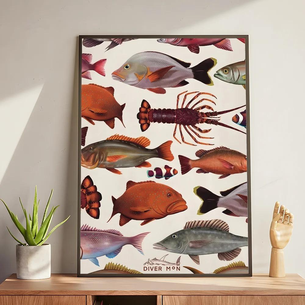 Whale and Shark Seashells Turtles Octopus Fish Marine Life Ocean Animals Poster and Print Canvas Painting Wall Art Home Living Room