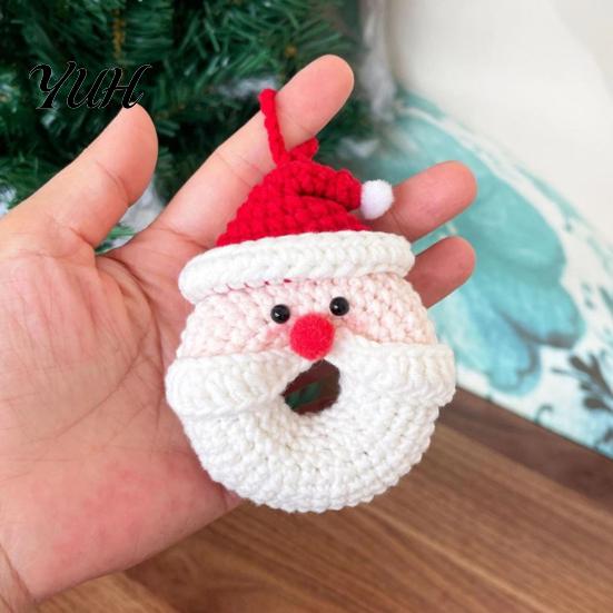 Christmas Tree Pendant Crochet Doughnut Keychain, Handmade Santa Claus/Reindeer/Penguin/Bear/Flower Wreath for Hand Knitted Keychain Bag Keys,