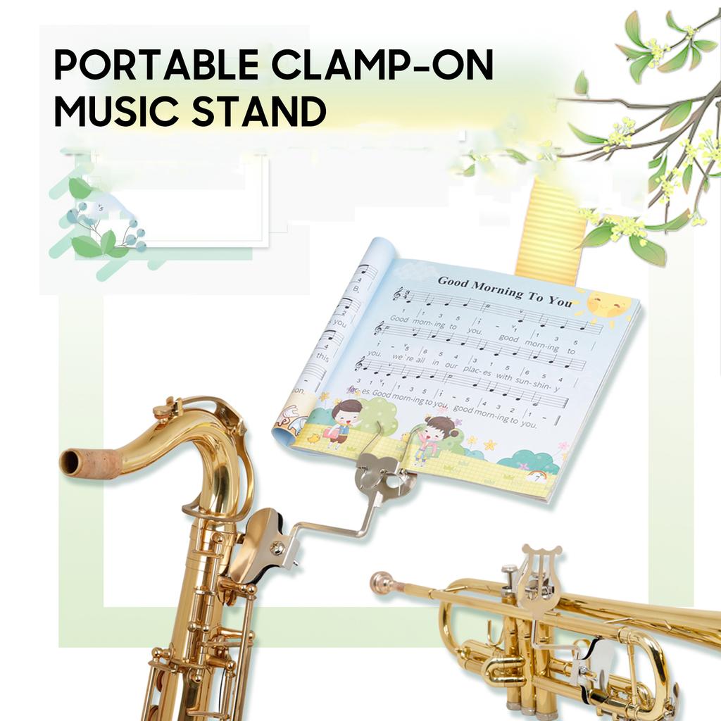 Portable Clamp On Music Stand for Saxophone Tenor Horn Trumpet Universal Marching Lyre Sheet Clip Holder for Wind