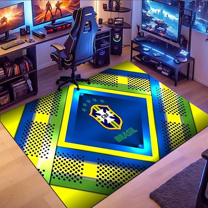 Brazil CBF National Team Dot Pattern Diamond Frame Print Doormat Non Slip Rectangular Floor Mat Soccer Fan Entrance Rug