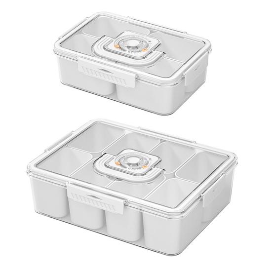 Salad Crisper Snack Box with Lid 8 Compartments Cutlery Storage Food-Grade Portable Handle Food Container for Fruits Nuts Parties