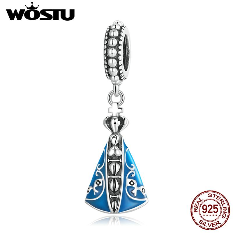 WOSTU Стерлингового Серебра 925 пробы Патронус Бразилии Шарм Синяя Эмаль Бусина Религиозный Подвеска Подходит Оригинальный Браслет Счастливые Ювелирные Изделия