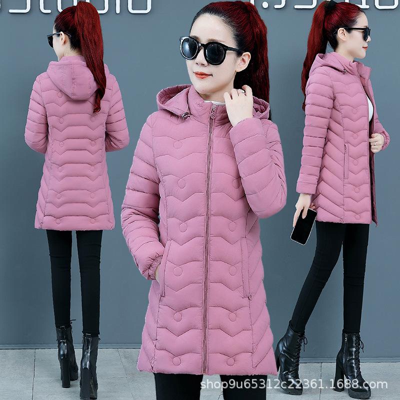 Winter Parkas Warm Padded Jacket Women Fashion Long Sleeve Hooded Mid-Length Cotton Coat Female Slim Outerwear