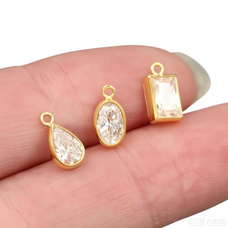 14K Gold Filled White Zircon Rectangular/Drop/Oval Pendant Geometric Earrings Necklace Bracelet Accessories
