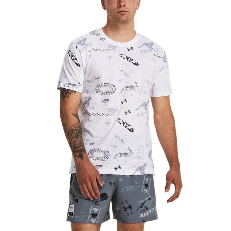 Under Armour RUN LAA T Shirts Men's White Crew Neck Moderate Straight Fit Unisex 1379301-100