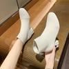 Women's Stretch Fabric Short Boots Women's 2024 High Heels Round Toe Women's Stiletto Heels Fashion Ankle Boots Rubber Autumn