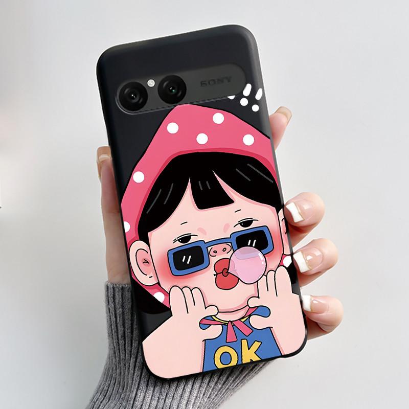 Cute Case For Sony Xperia 10 VII Fundas Capa Printing Shell Protective Cover Soft Silicone Cartoon Black Casing Coque