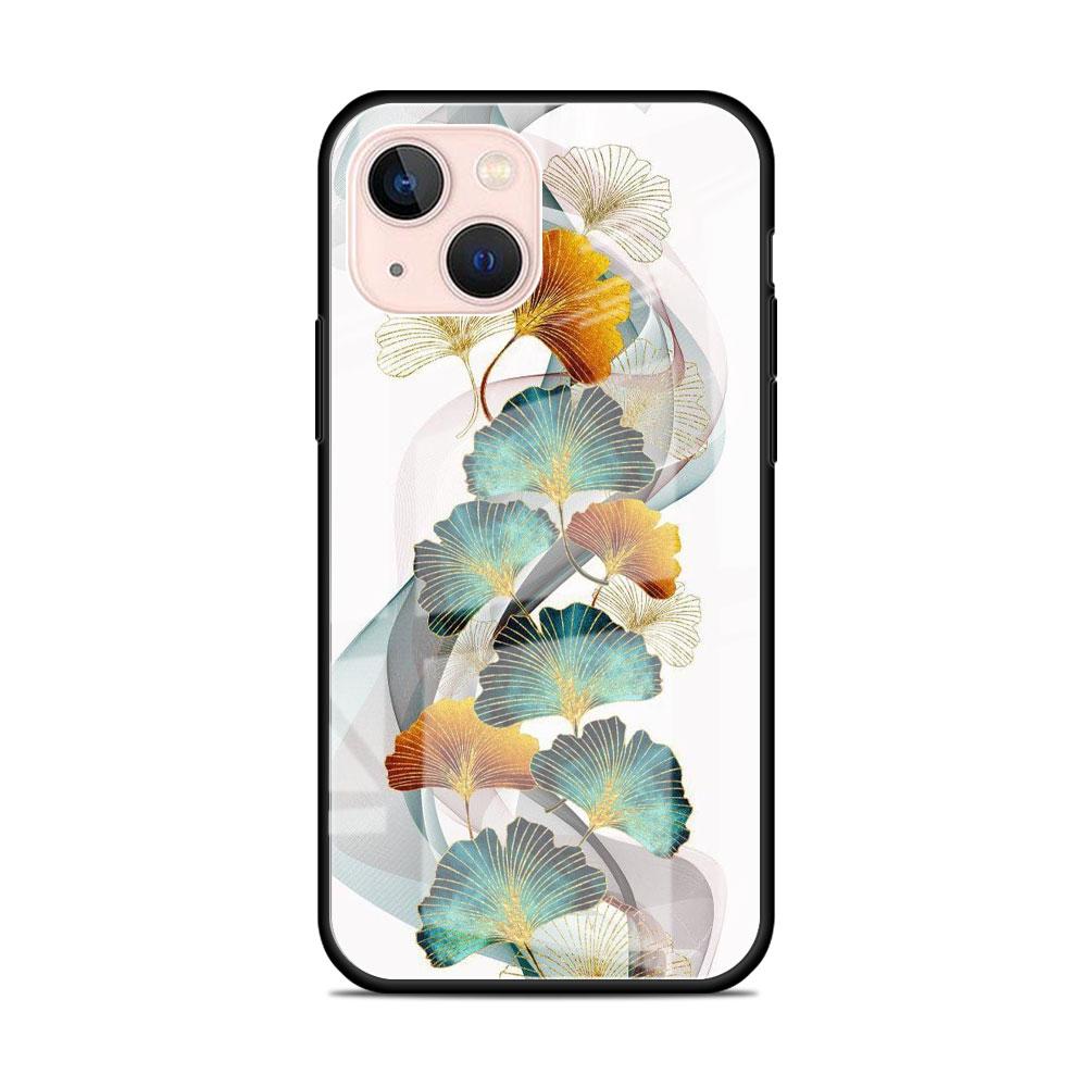 Стеклянный чехол для Apple iPhone 14 13 11 12 Pro 7 XR X XS Max 8 6 6s Plus SE 2022 13Pro Закаленное стекло Телефон Tampa Гинкго Золотая фольга