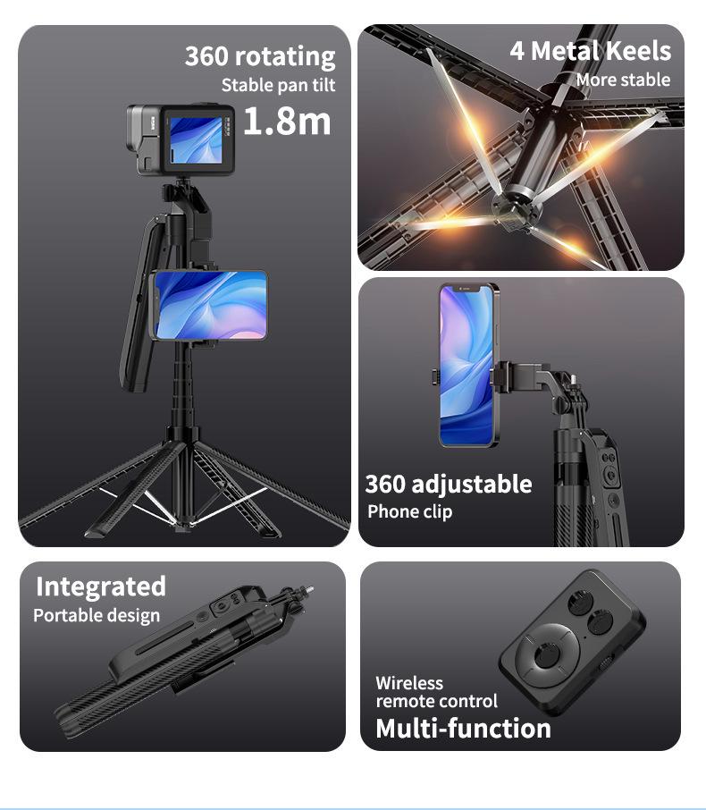 C12 Умный AI 360° Отслеживание Лица Селфи-палка Стабилизатор, 1.8м Для Путешествий Влог Алюминиевый Сплав.
