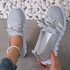 Fashion Mesh Knitted Striped Flats Shoes for Women 2024 Summer Lace Up Casual Sneakers Woman Breathable Soft Sole Loafers Plus Size 43