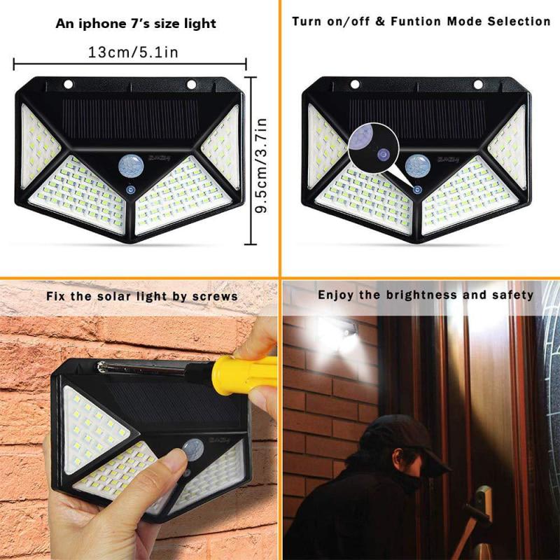 100 Led Solar Light Security Outdoor Solar Wall Lamp PIR Motion Sensor Lamp Водонепроницаемый солнечный свет для украшения сада