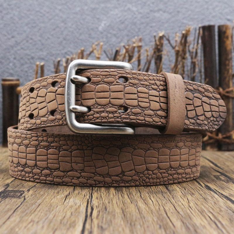 Retro woven carved Crazy Horse leather belt, men's old first-layer cowhide belt
