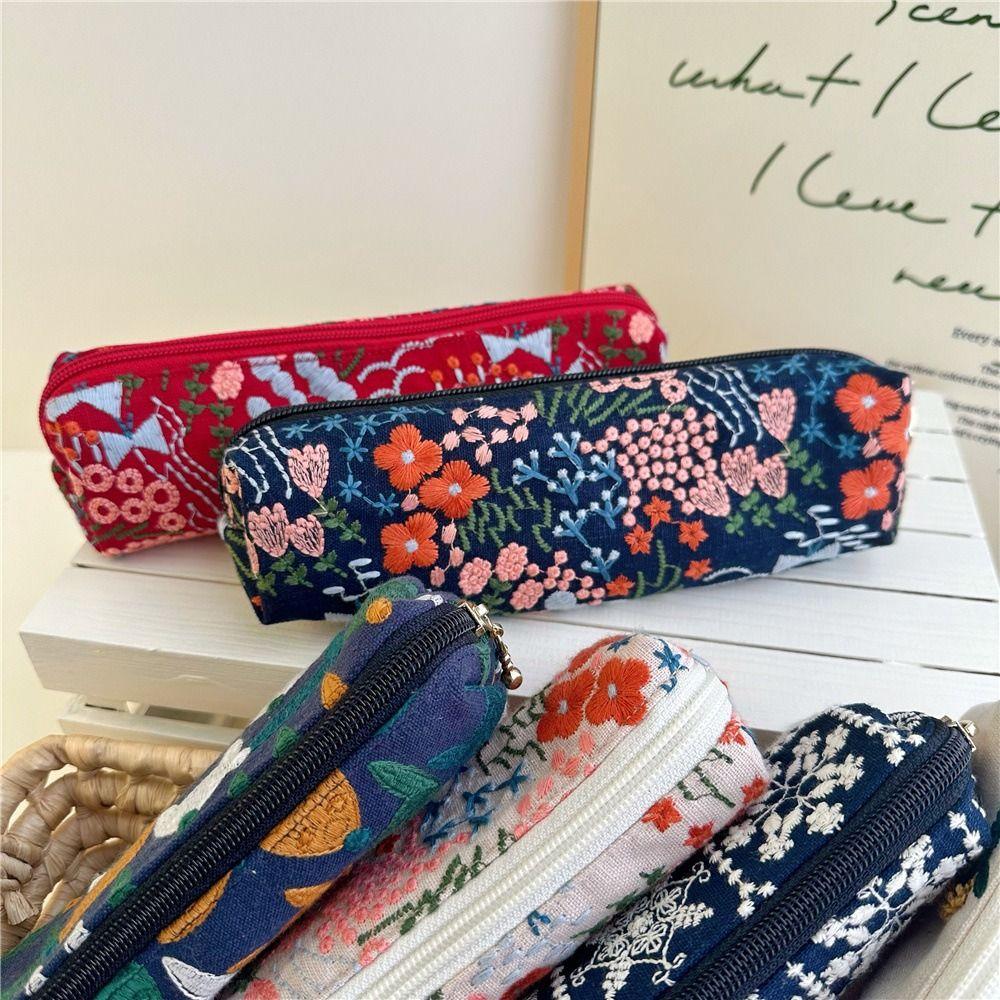 Flower Korean Style Pen Bag Print Cloth Stationery Bag Fashion Embroidered Pencil Case Student