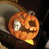 Halloween Pumpkin Sculpture with Light Spooky Pumpkin Figurine with Skull Resin Table Ornament for Home Office Decor