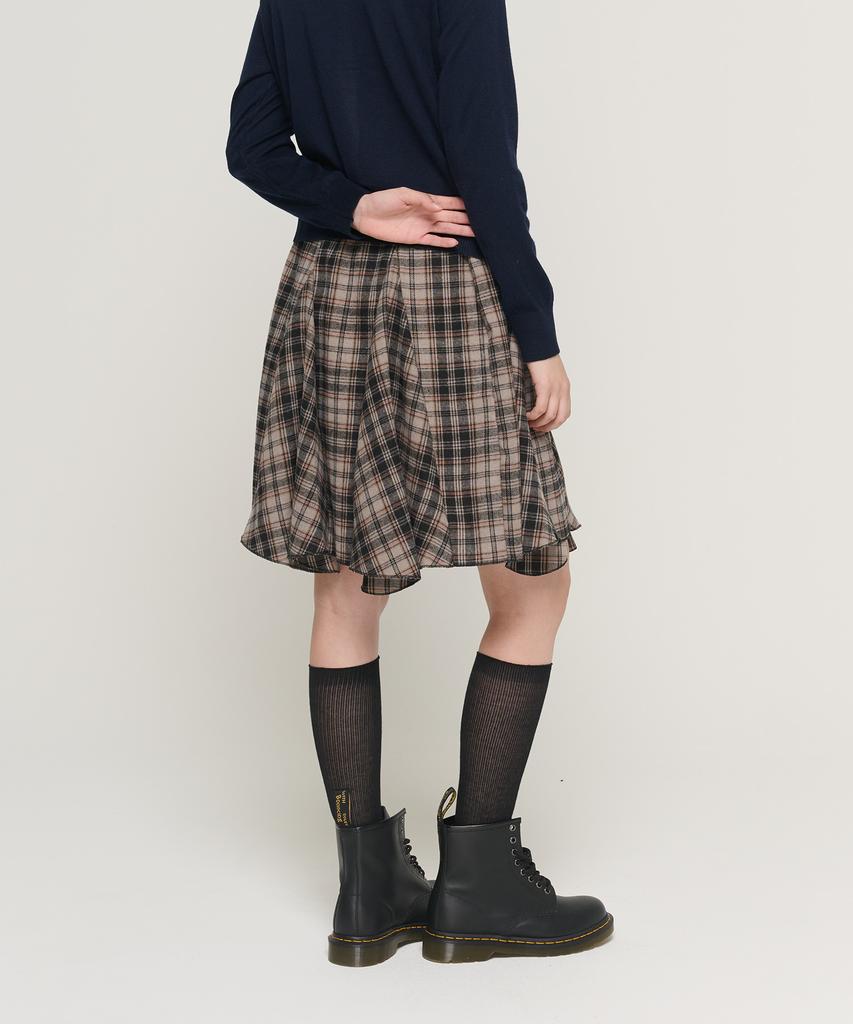Cargo Bros For Woman Asymmetrical Check Elastic Skirt (Beige)