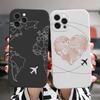 Чехол для телефона с изображением карты мира Земли, самолета, пары, для iPhone 16 15 14 13 12 11 Pro Max Mini SE, матовый силиконовый, мягкий, парный чехол, чехол-сумка
