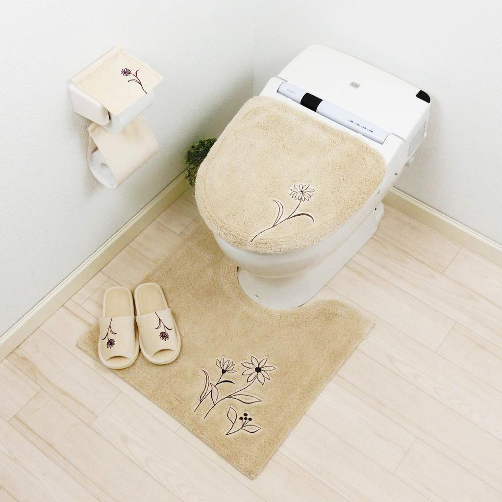 Senko Sway One Size Fits Floral Toilet 61662 Slippers, All, Beige, Embroidery, Washable, Slippers,