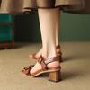 Мода 2025 Лето Новые Сандалии Женская Обувь Открытый Носок Массивный Каблук Сандалии Высокий Каблук Сандалии для Женщин Ручной Работы Натуральная Кожа Сандалии